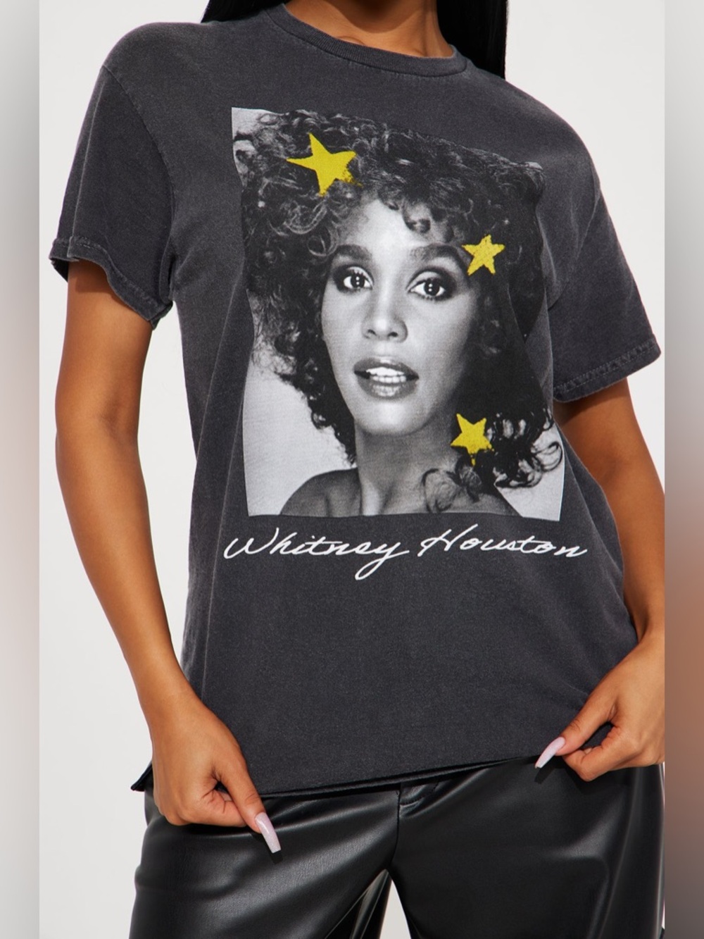 NWT WHITNEY HOUSTON GRAPHIC TEE, GREY BLACK WASH, VARIOUS SIZES
